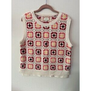 LUCKY BRAND GRANNY SQUARE KNIT PULLOVER VEST small NWOT